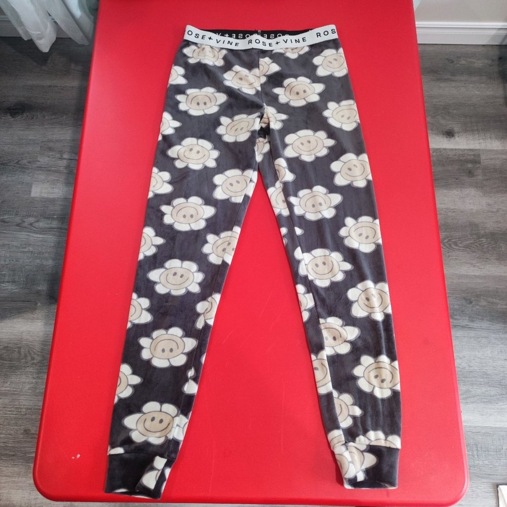 Rose + Vine happy flowers grey pyjama pants women's size XS